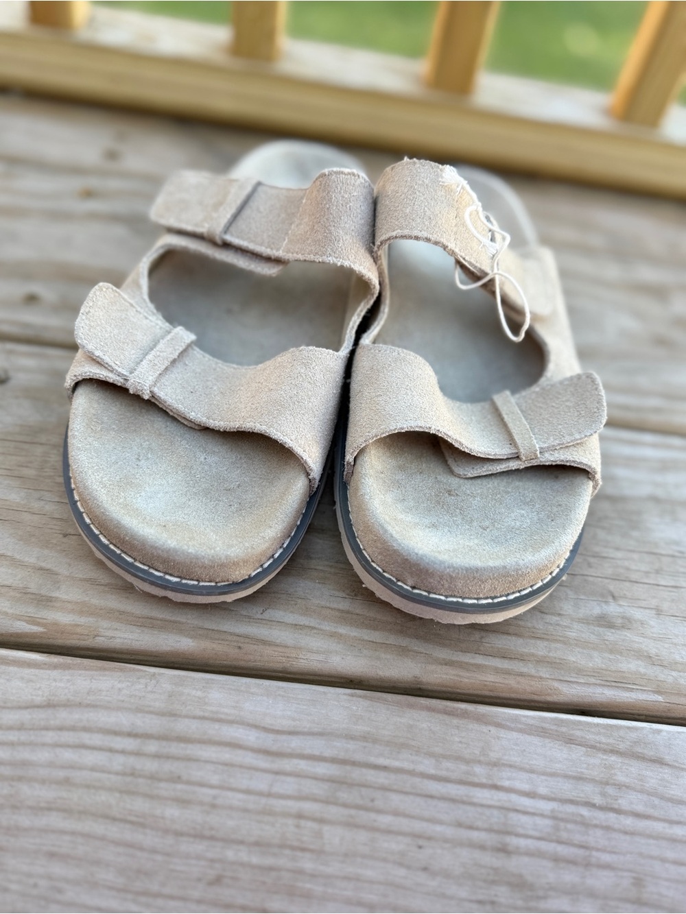 Wilton Beige Suede Double Strap Slide Sandal - Picture 2 of 4